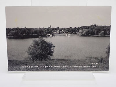 #ad Beach on Beaver Dam Lake Cumberland Wisconsin Real Picture Antique Postcard $15.96