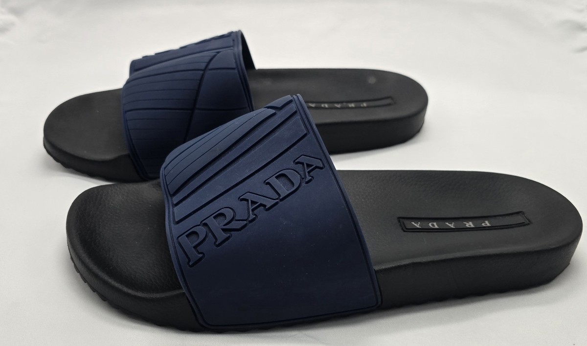 PRADA Sport Mens Navy Blue Logo Slides Sandals Marked Size  display picture 1