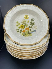 FRESH FLORAL GARDEN CLUB Set of 7 Rim Soup Bowls 8.5" Mikasa Japan Stoneware 70s