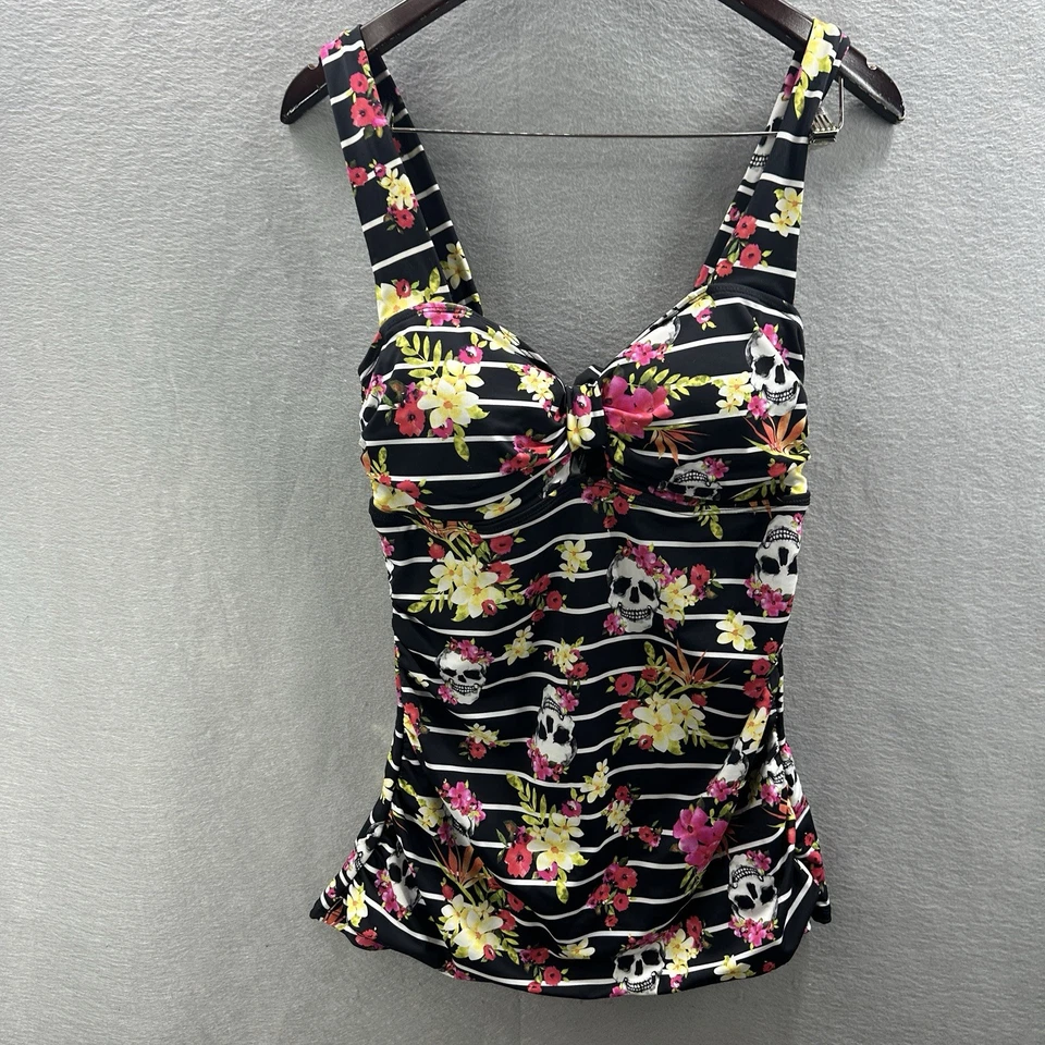 Maiô Torrid Tankini Feminino 14 0 Top APENAS Tropical Skulls Keyhole Recorte - Imagem 3 de 4
