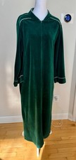 Christian Dior Vintage Green Velour Robe With White Piping  Front Zipper Closur