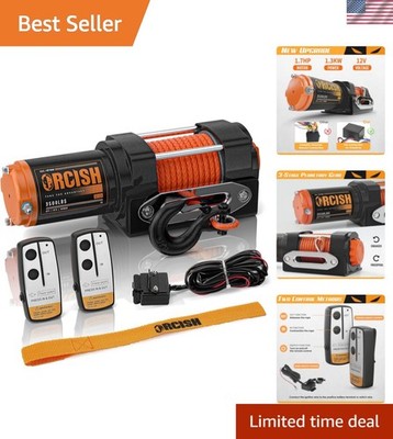 Upgrade 3500 lb Electric Winch - 12V with Wireless Remote & Steel Construction
