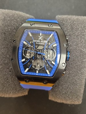 Daniel Klein Exclusive Men's Wristwatch Blue Silicone Band Skeleton Dial Quartz