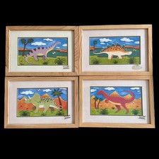 Set/4 Dinosaur Framed Art by Sophie Harding 2003 Izzy, Steggy, Dippy Timmy NWT