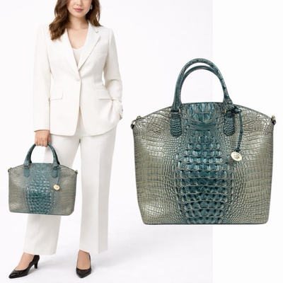 #ad Brahmin Large Duxbury Satchel Bag Petrol Ombre Melbourne Green Leather Croc $232.20