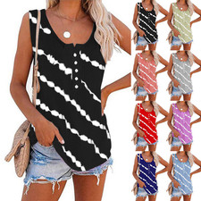 New Summer Women's Casual Printed Round Neck Sleeveless Loose T-Shirt Vest