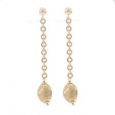 Yellow Gold Bead Dangle Earrings - 14k Cable Chain Pierced