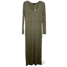 Mustard Seed Scoop Neck Long Sleeve Maxi Dress Olive Green Jersey Crinkly Large