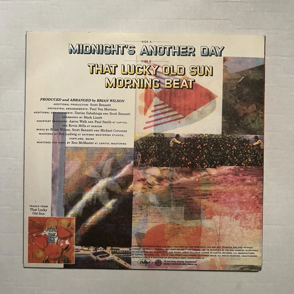 BRIAN WILSON - Midnight's Another Day - PROMO BLUE VINYL 7” Single Lucky Old Sun - Image 3 of 4