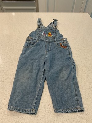 Pooh Disney Girl 4T Overall Blue Jeans Pants Embroidered Piglet Winnie Tigger