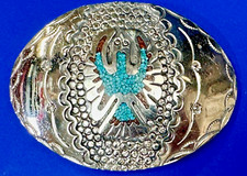 Native American Indian Thunderbird Turquoise Coral Inlay Belt Buckle SM Hallmark