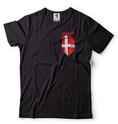 Mens Denmark Pocket Flag Shirt Danish Flag Tee Danish Patriotic Gift Shirt