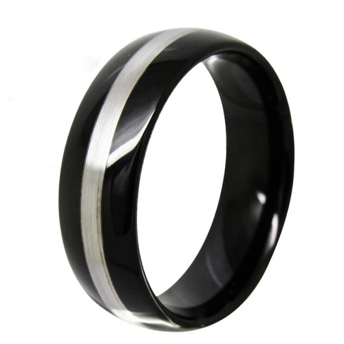 8MM Matte Line Black Blue Gold Dome Tungsten Carbide Ring Band Men Women Ring - Picture 7 of 7
