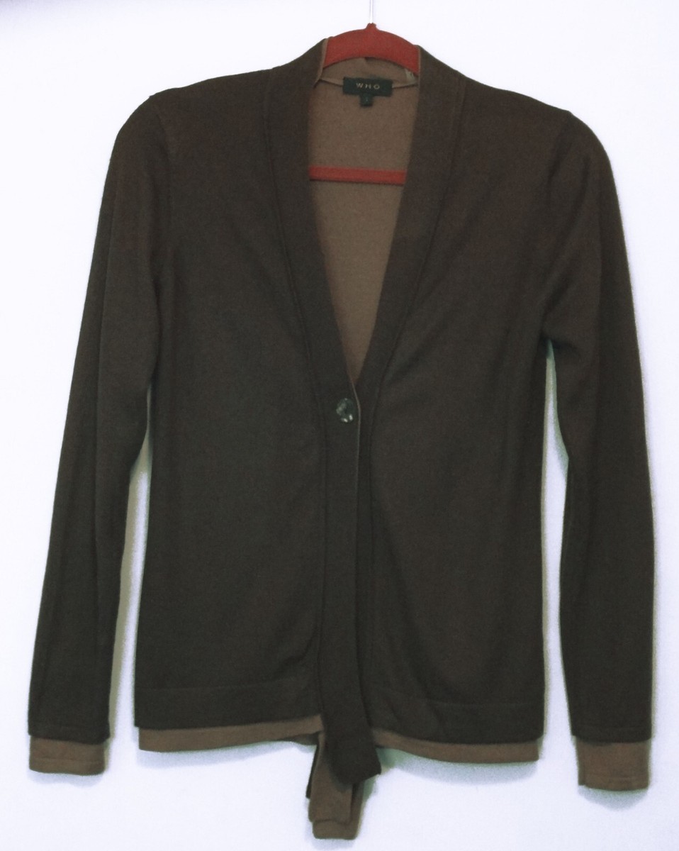 WHO cashmere blend brown reversible one button cardigan size S