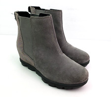 Sorel Joan Of Arctic Girls Size 3Y Gray Suede Hidden Wedge Chelsea Booties Boots