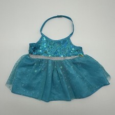 Build a Bear Teal Sequin Silver Glitter Polka Dot Tulle Dress Teddy Outfit