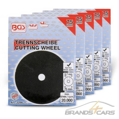 BGS 5x ERSATZ TRENNSCHEIBE FÜR BGS DRUCKLUFT TRENNSCHLEIFER Ø 75x1,8x9,7 mm 435