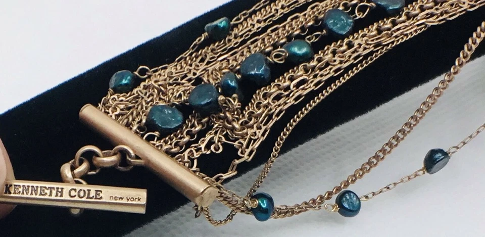Vintage Kenneth Cole Green Faux Stone Multi-Strand Chain Bronze  Bracelet - Image 2 of 4