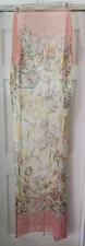 N Peal vintage 100% silk chiffon scarf wrap oversize Peach green yellow cream EC