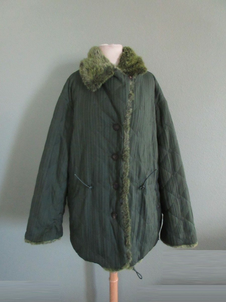 NWT ISSEY MIYAKE green pleated reversible faux fur oversized coat
