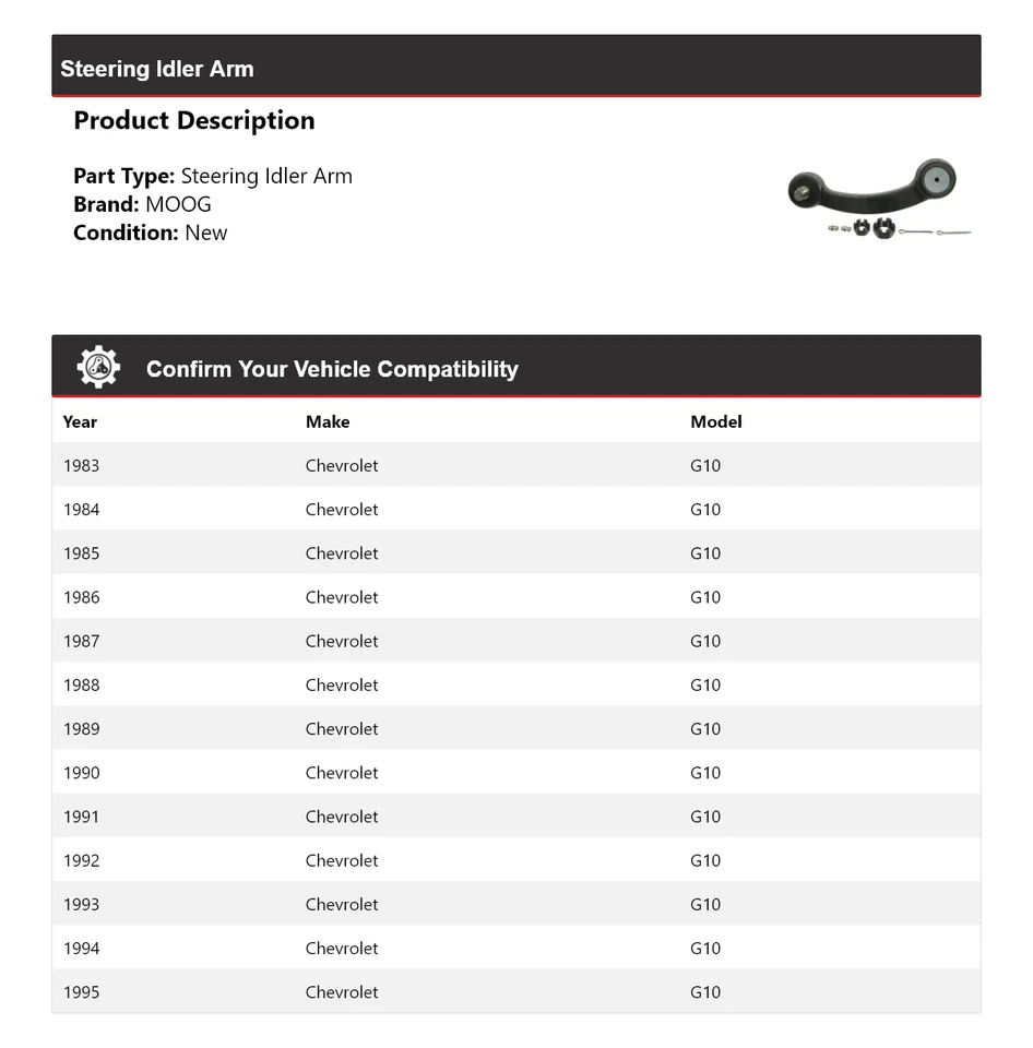 For 1983-1995 Chevrolet G10 Steering Idler Arm MOOG 1983 1984 1985 1986 1987 - Image 2 of 4