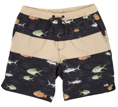 SALTY CREW Men's Boardshorts FISH STAMP ELASTIC - Black - XL - NWT