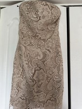 Elegant Adrianna Papell Size 4 Women's Lace Beige Strapless Mini Dress Formal