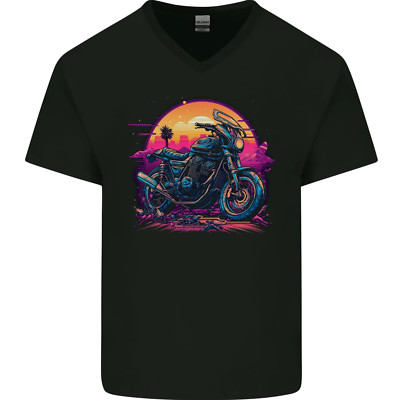 A Retrowave Motorrad Biker Herren V-Ausschnitt Baumwolle Maglietta