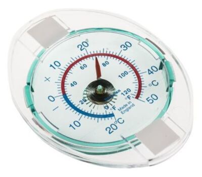 Zeigerthermometer, Celsius, Fahrenheitsskala, -20 bis +50 °C, 65 mm Fenster