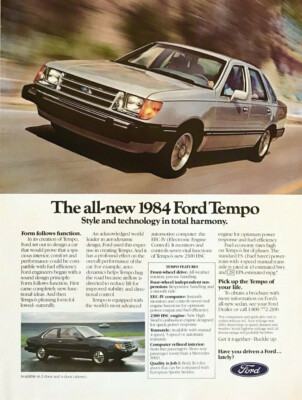 1983 PRINT AD for the 1984 Ford Tempo Style and Technologu in