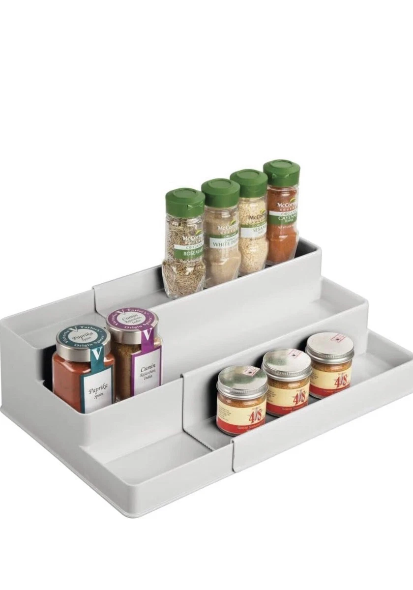 Extendable Cupboard Storage Triple Tiered Plastic Kitchen Shelf Organiser