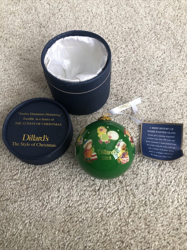 DILLARDS 2018 THE 12 DAYS OF CHRISTMAS GLASS ORNAMENT "TWELVE DRUMMERS DRUMMING"