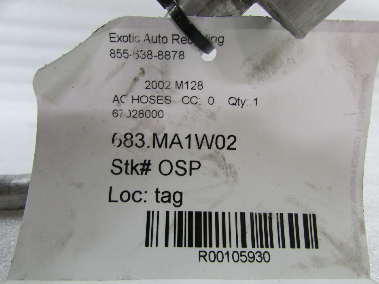 Maserati Coupe, Spyder, A/C Hose, Union To Compressor, Used, P/N 67028000