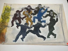ANTIQUE PAINTING LARGE WPA STYLE DANCE MUSIC LISTED AMERICAN WALTER E COHEN JR
