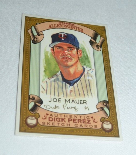 2007 TOPPS ALLEN & GINTER'S - DICK PEREZ SKETCH CARDS JOE MAUER 17 OF 30