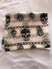 NWT Alexander McQueen White/Black Charms & Skulls Silk Scarf