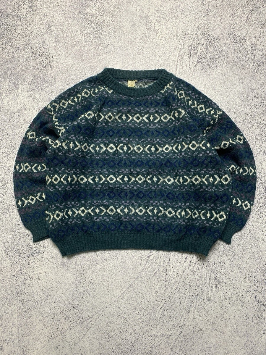 Vintage Wool Knit Grandpa Sweater Acrylic Multicolor Patterned