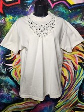 Oneita Power-T - Beige | Embroidered Single Stitch Shirt Women's Size M USA Made