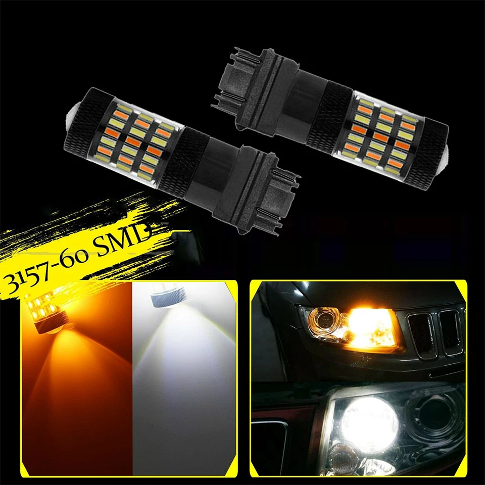 2x 3157 Switchback LED Front Turn Signal Light Bulb For Dodge Ram 1500 2500 3500 - Image 4 of 4