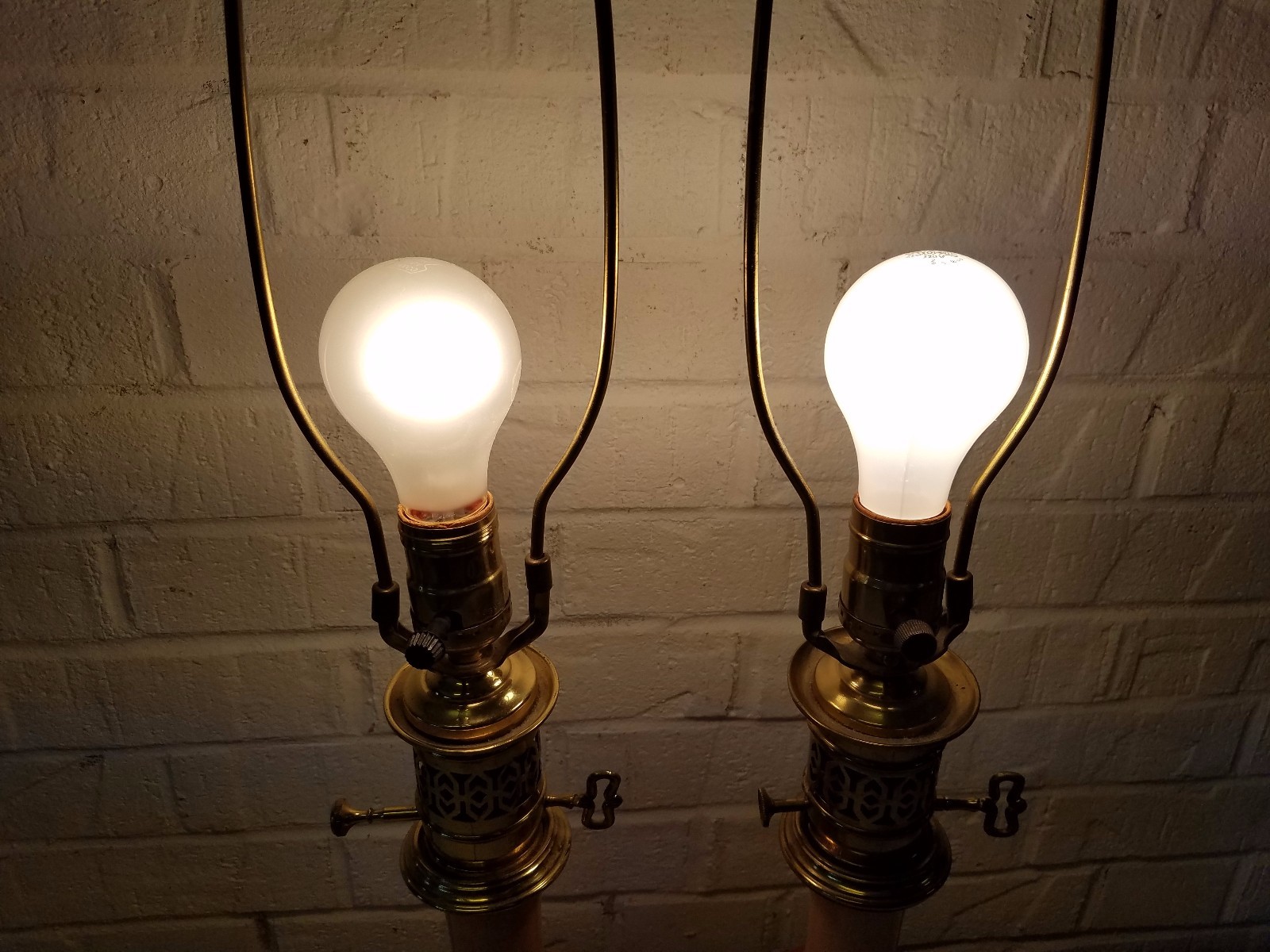 Vintage Porcelain and Brass Hand Painted Set of 2 Table Lamps with Floral Dec.