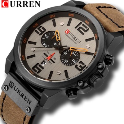 Curren Herren Leder Armbanduhr Chronograph wasserdicht Analog Quarz hellbraun