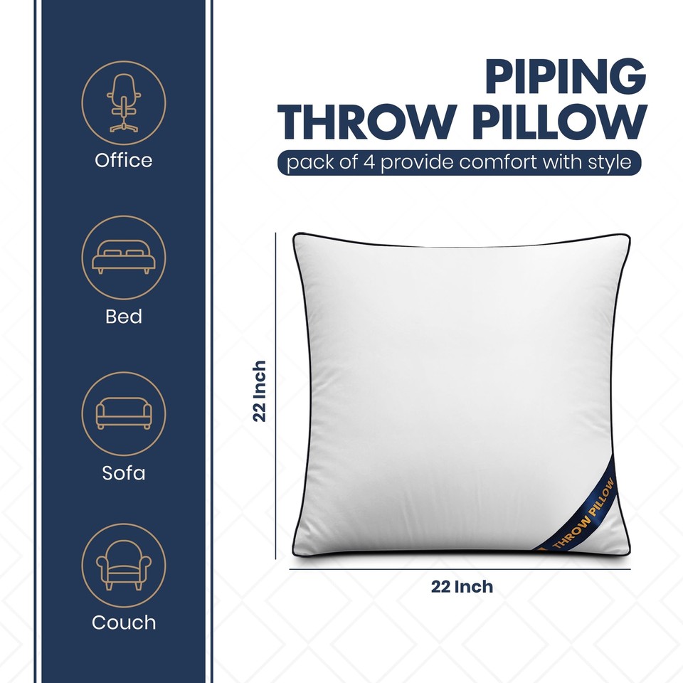 Throw Pillow Inserts (Pack of 4, White), 22 x 22 Inches Decorative