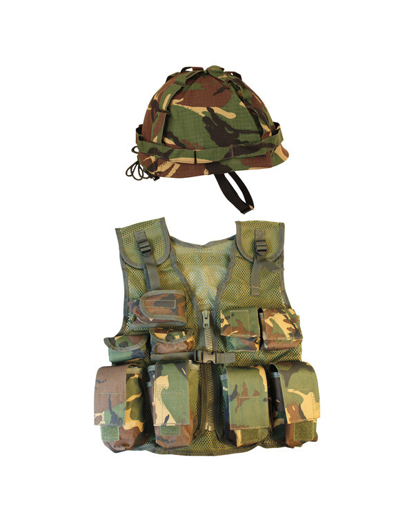 KIDS ASSAULT VEST HELMET BOYS ARMY SOLDIER COSTUME OUTFIT FANCY DRESS DPM  CAMO