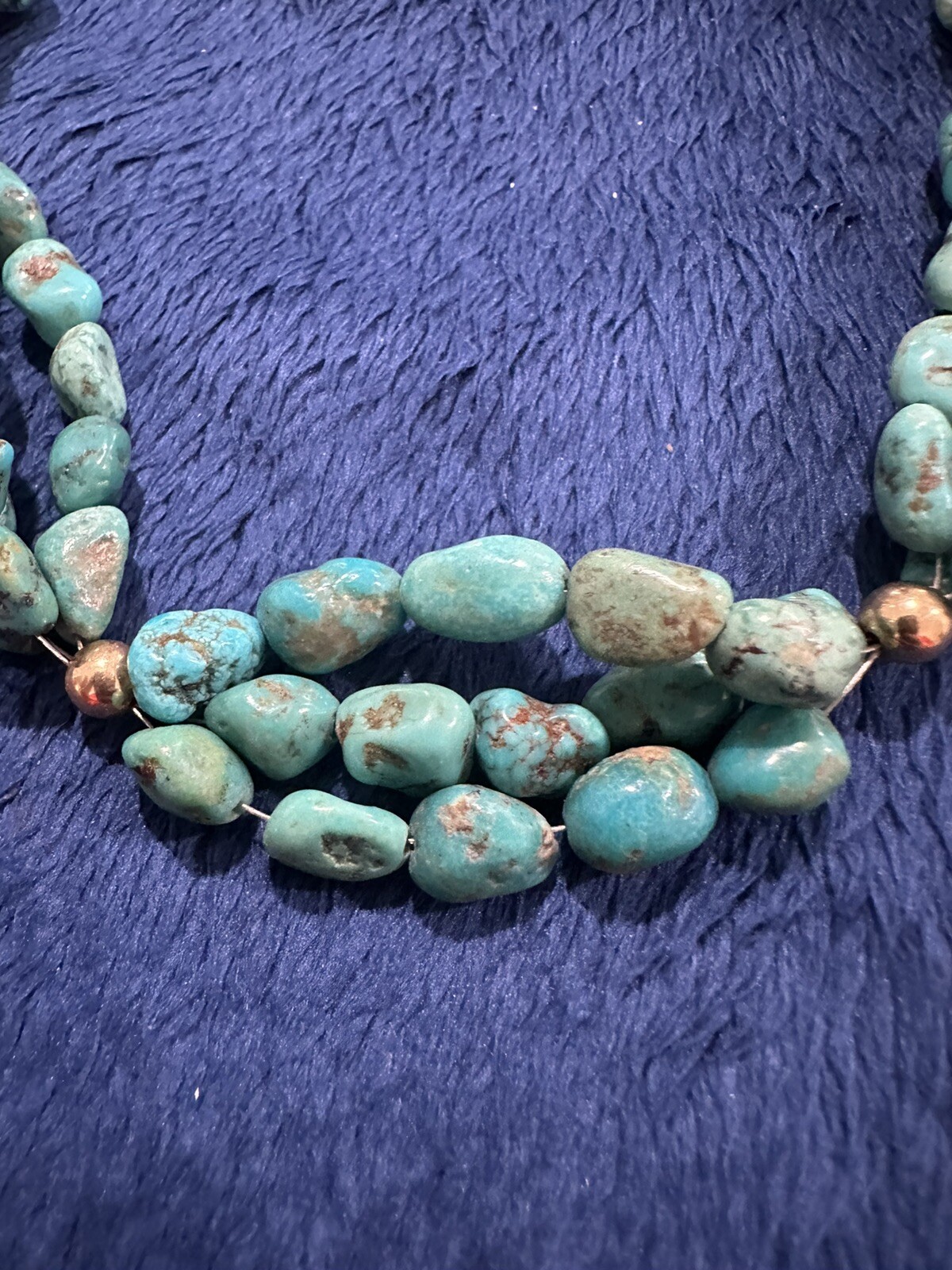 Vtg Handmade Beaded Turquoise Statement Triple St… - image 2