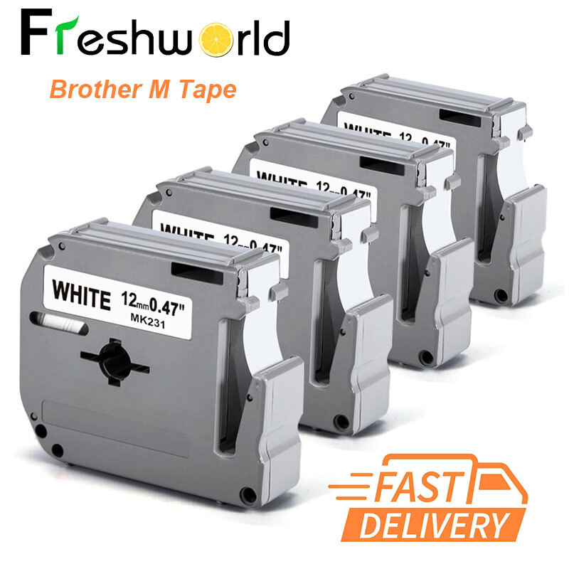 4PK M-K231 M231 For Brother P-Touch 12mm Label Tape White 1/2" PT-55 PT-85 PT-70