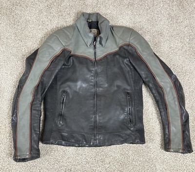 Vtg Rex Marsee Tour Lion Leather Moto Scooter Jacket size 40 Faded Road Worn 80s