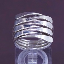 sz 7, vtg Sterling silver handmade ring, solid 925 entwined band