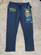 NWT Ed Hardy Navy Blue Panther Bulldog Sweatpant Sweat Pants EHM8003-7 Size XL