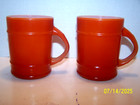 PAIR (2) of Anchor Hocking Fire King Vintage Barrel Milk Glass Mug Burnt Orange  — photo 1