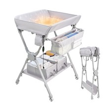 Baby Changing Table, Auto Warmer Portable Folding Changing Table with Wheels,...
